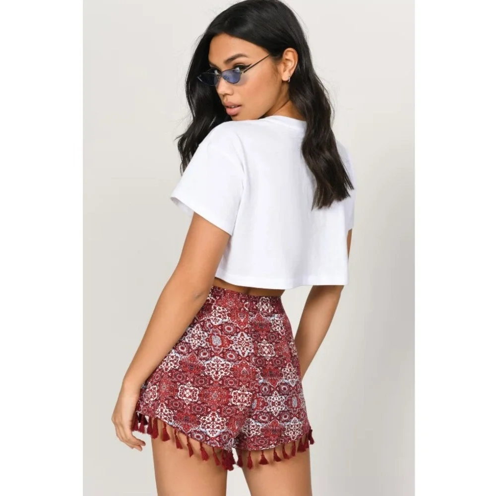 Tobi Womens Lana Tassel Shorts Medium Red Blue July 4th Bohoemian